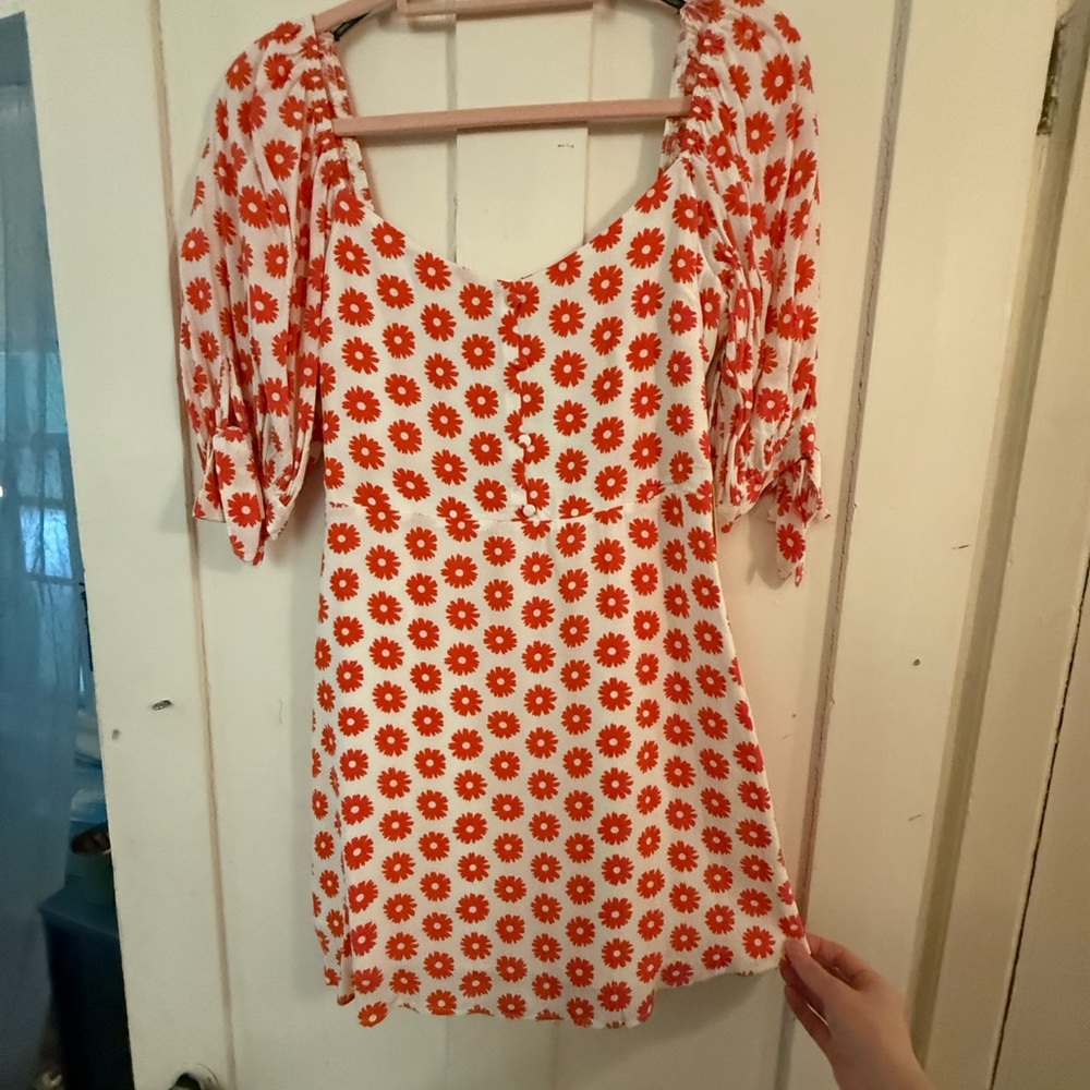 Floral Orange and White Mini Dress